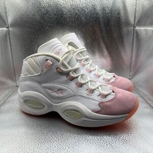 Size 7 Reebok Question Mid Shoes Womens White Pink Excellent Suede Toe GX9357
